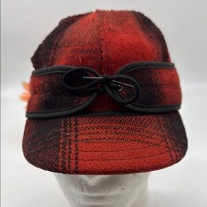 Stormy Kromer Red and Black Plaid Cap with Bow Accent HT8269